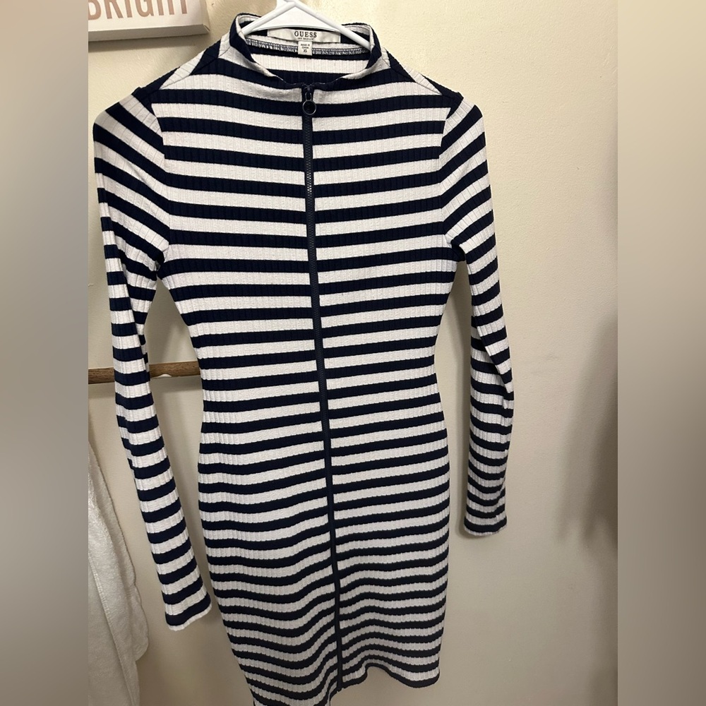 Guess Monochrome Striped Long Sleeve Dress